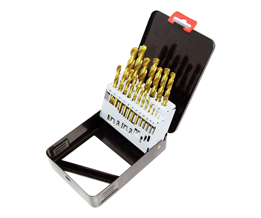 19PCS Metric DIN338 Polished Titanium HSS Drill Bit Set for Metal Stainless Steel Aluminium Drilling in Metal Box with Window