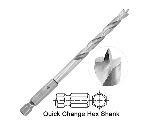 Impact 14 Hex Shank Fully Ground HSS Wood Brad Point Drill Bit for Wood Precision Drilling
