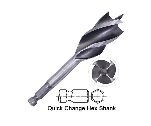 Impact Hex Shank Four Flutes Quad Cutter Wood Auger Drill Bit for Speed Feed Drilling