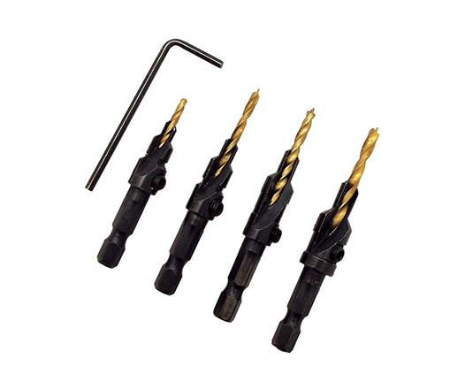 4 PCS Hex Shank Tin-Coated HSS Wood Countersink Drill Bit for Wood Screw