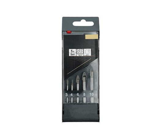 5 Pcs Sand Blasted Round Shank Single Carbide Tip Glass and Tile Drill Bit Set in Plastic Box
