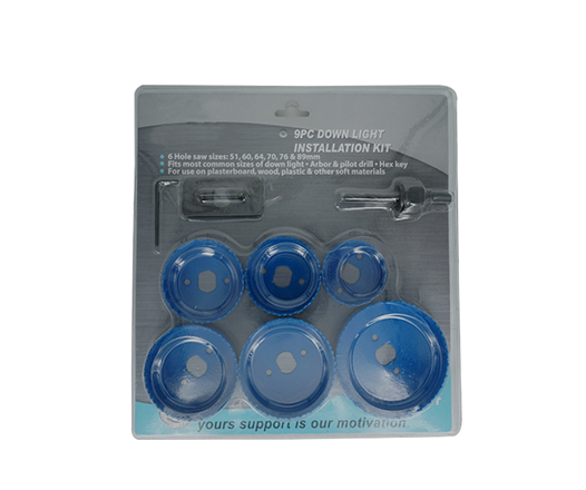 9Pcs Downlight Installation Wood Hole Saw Kit Set in PVC Double Blister for Wood Drywall Plastic Cutting